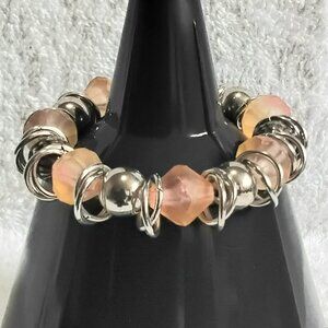 3/$20 7" Beautiful Orange/Metal Bead Stretchy Bracelet Quality Costume Jewelry!!